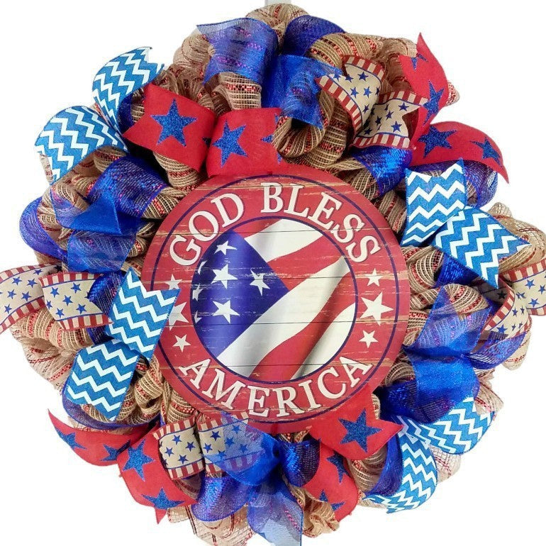 Unisex nan layered star wreath door decor with mixed ribbon bows and wooden accents Kalsten