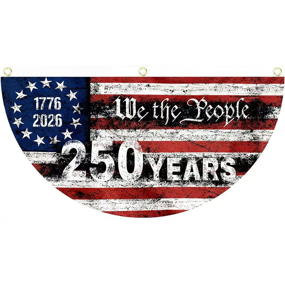 Unisex half-circle banner made of weatherproof polyester with metal eyelets and reinforced seams Kalsten