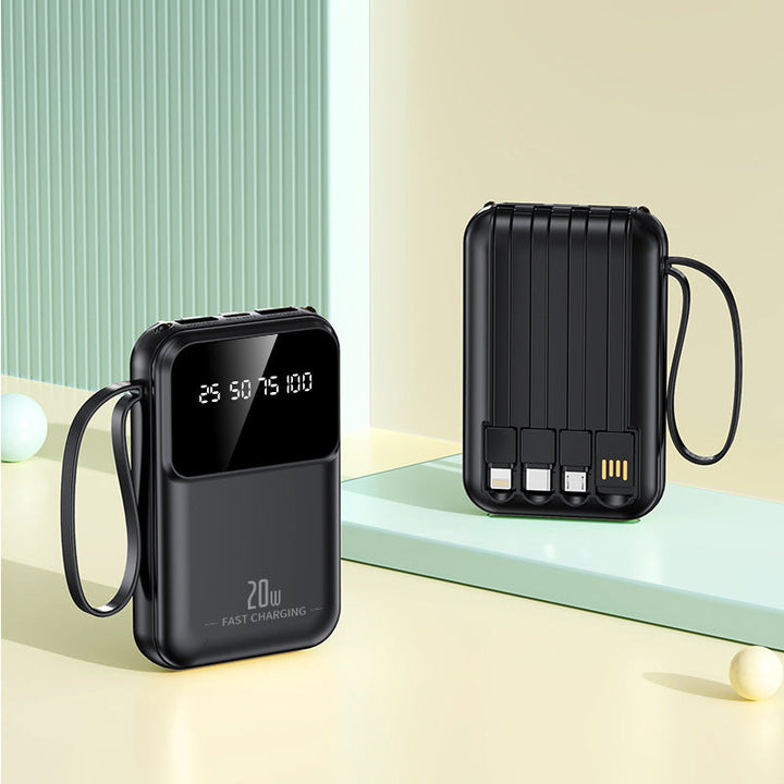 Portable power bank with integrated charging cables and smart charging status display Kalsten