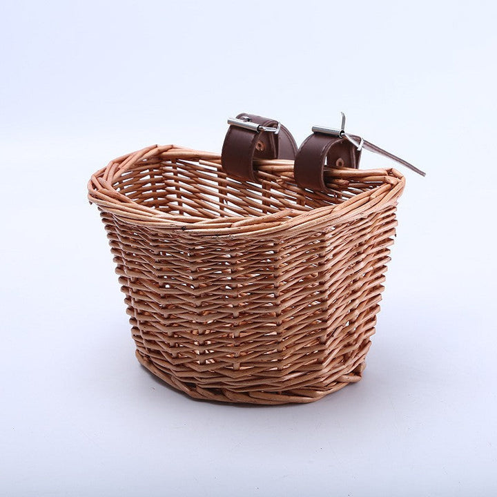 Unisex bicycle basket made of woven material with leather straps Kalsten