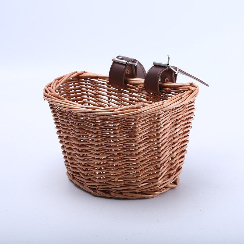 Unisex bicycle basket made of woven material with leather straps Skanto