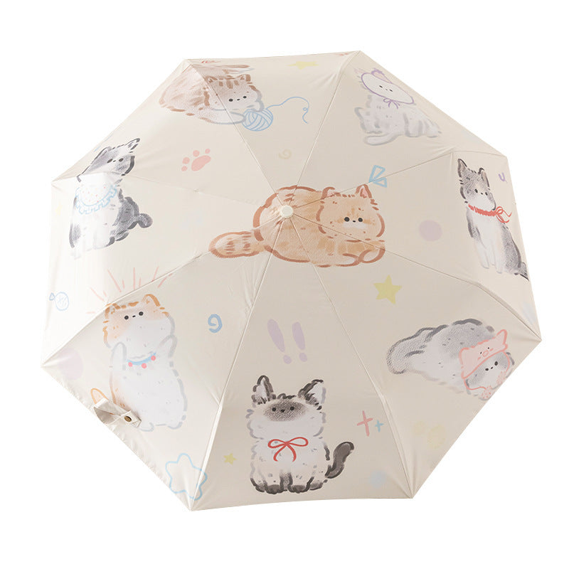 Women Folding Umbrella with Lovely Animal Illustrations Kalsten