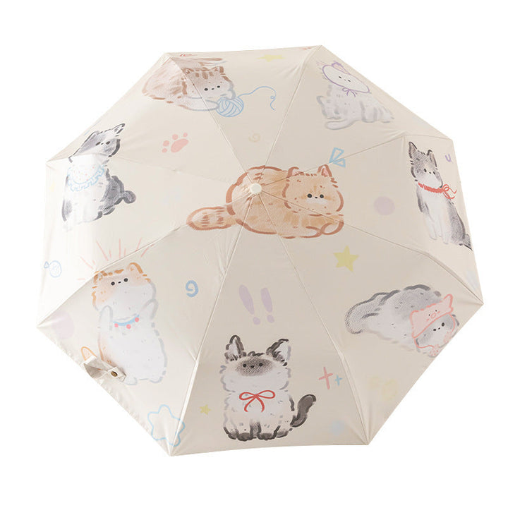Women Folding Umbrella with Lovely Animal Illustrations Kalsten