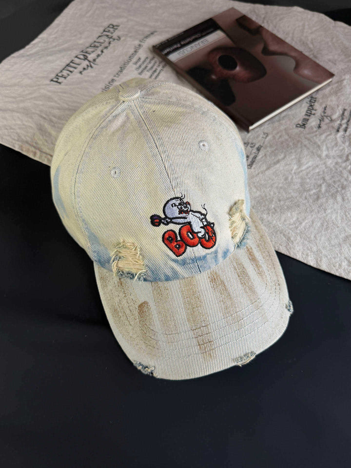 Women's Vintage-Inspired Distressed Embroidered Cap Kalsten