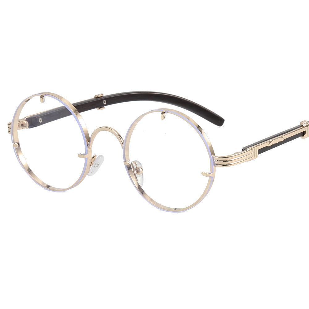 Ladies round sunglasses with luxurious wooden frame and golden accents Kalsten