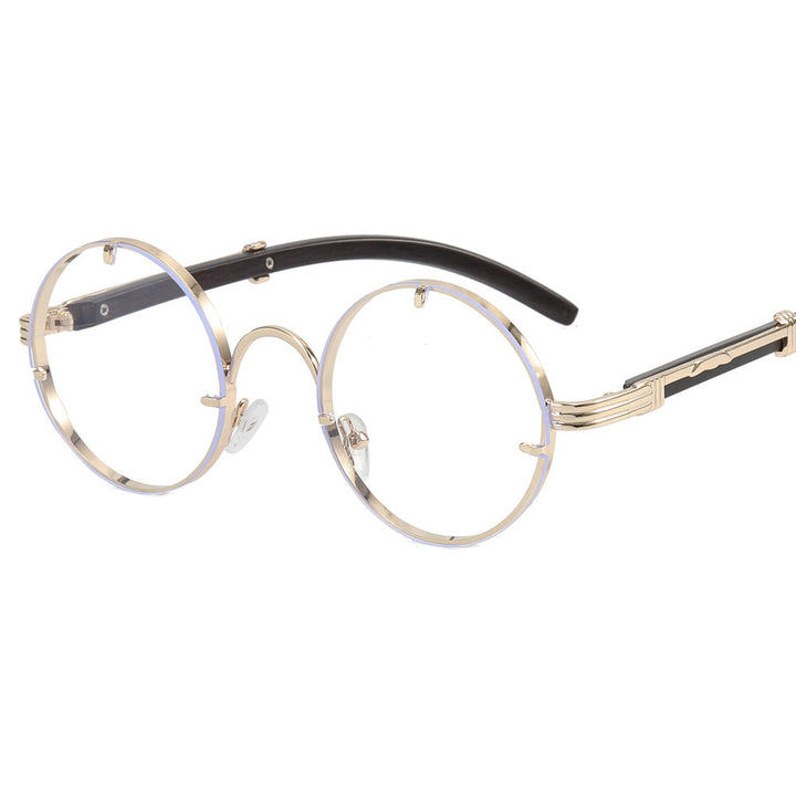 Ladies round sunglasses with luxurious wooden frame and golden accents Kalsten