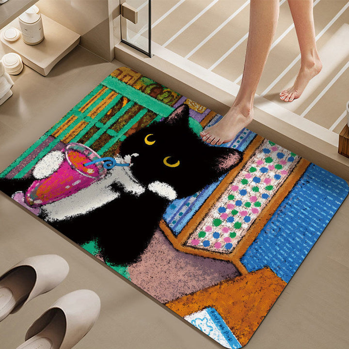 Cartoon Cat-Themed Bath Mat Kalsten