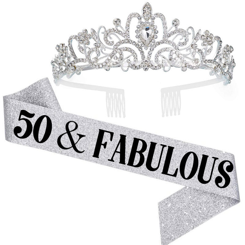 Women's Glamorous Anniversary Crown with Elegant Banner Kalsten