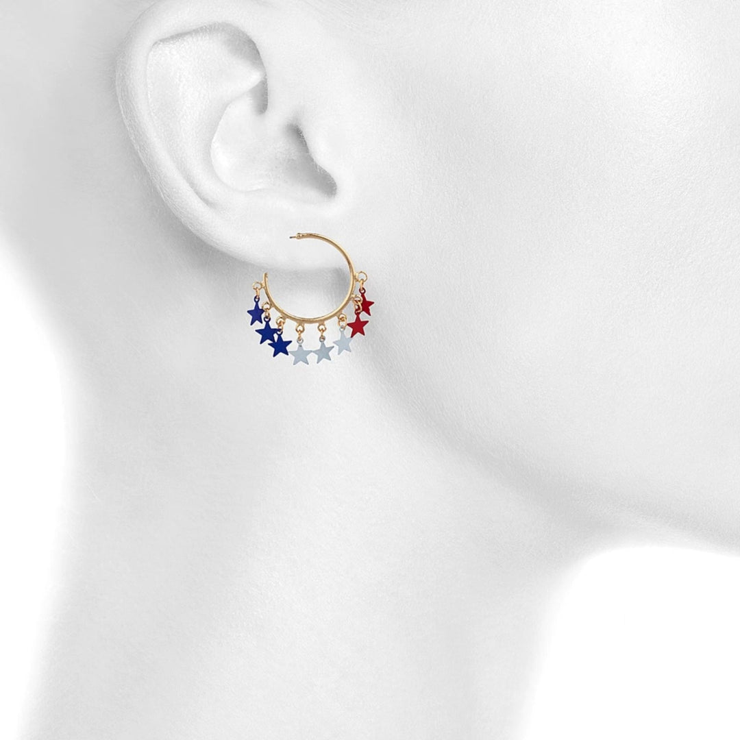 Women's nano hoop earrings with movable star charms and fine chains Kalsten