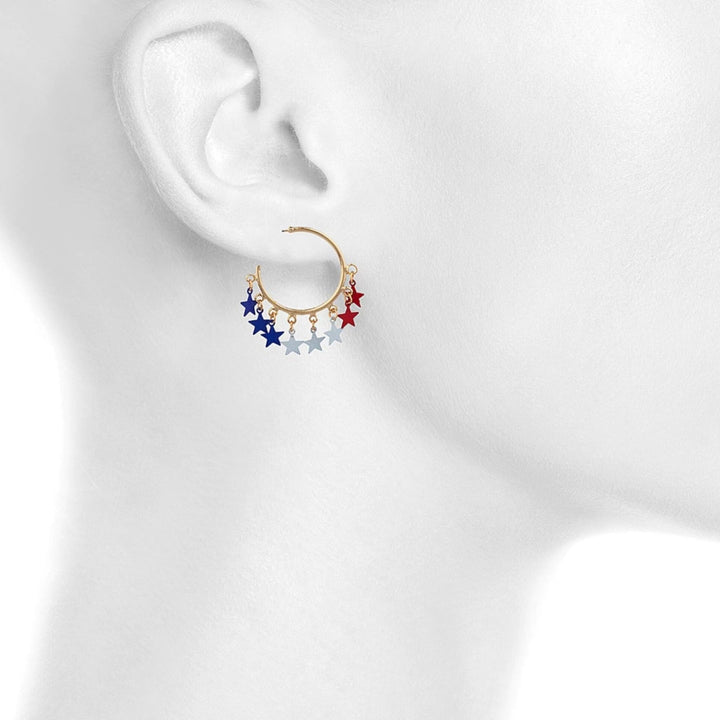 Women's nano hoop earrings with movable star charms and fine chains Kalsten