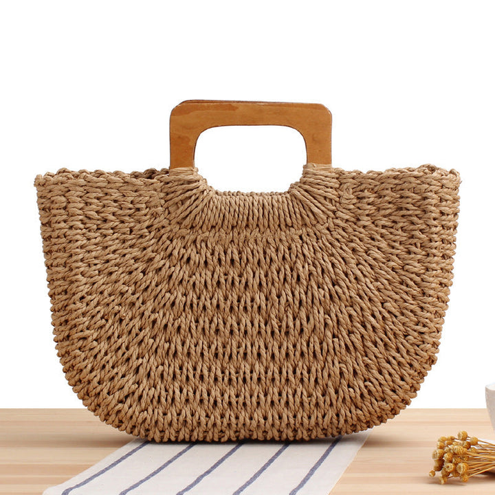 Braided beach bag with wooden handle Kalsten