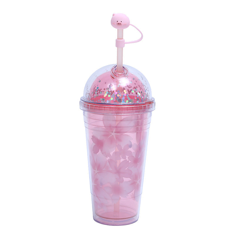 Women's creative drinking cup with decorative lid and integrated straw Kalsten