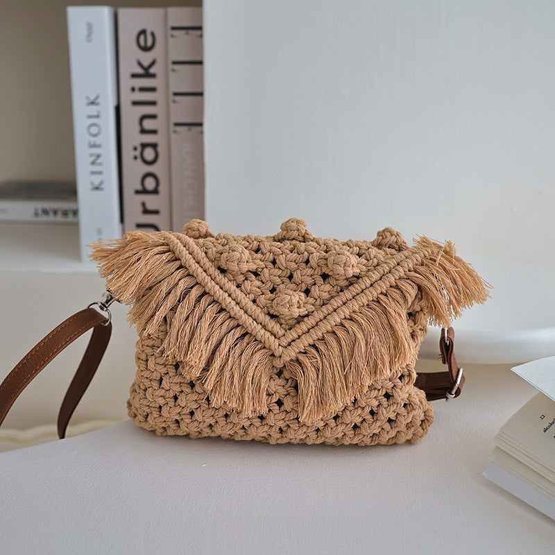 Handmade Fashion Crossbody Bag with Fringes and Decorative Accents Kalsten