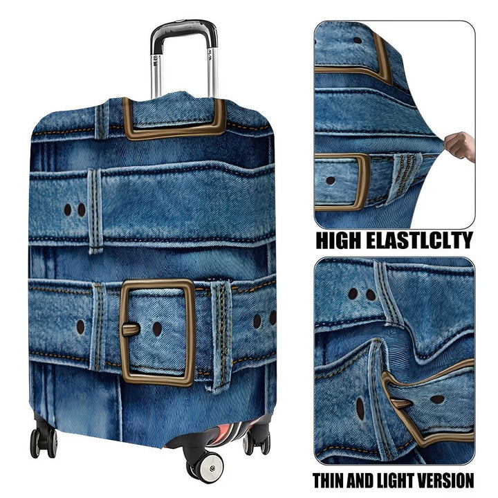 Unisex stylish suitcase cover with denim belt motif, elastic protective cover for rolling suitcase Kalsten