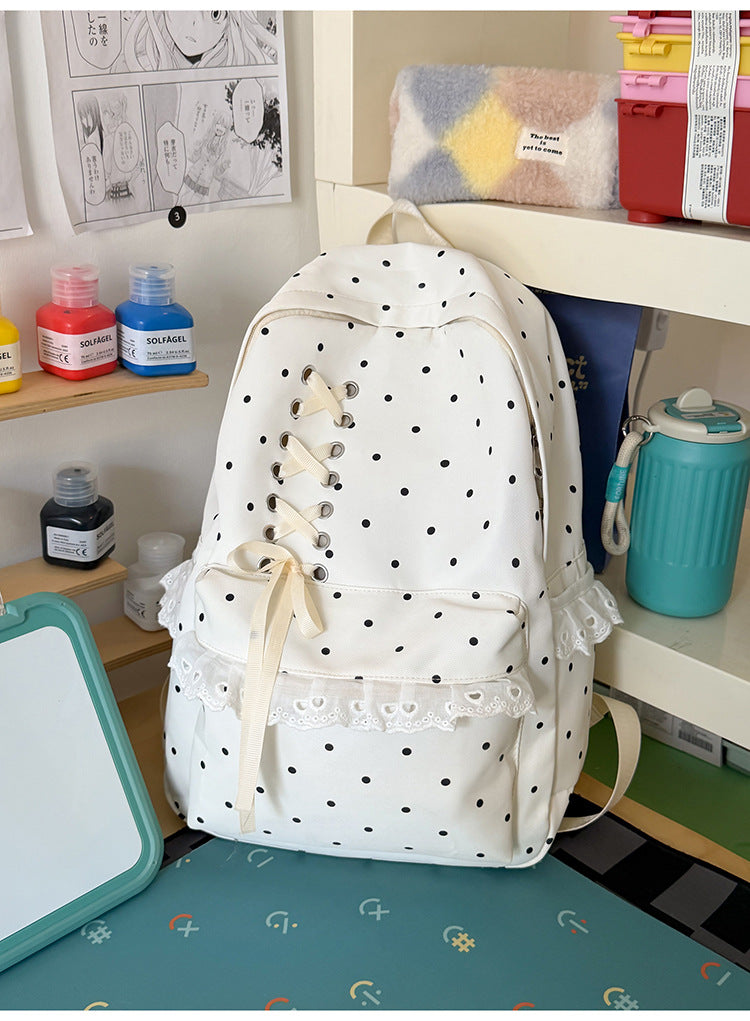Dotted Lace-Trimmed School Backpack