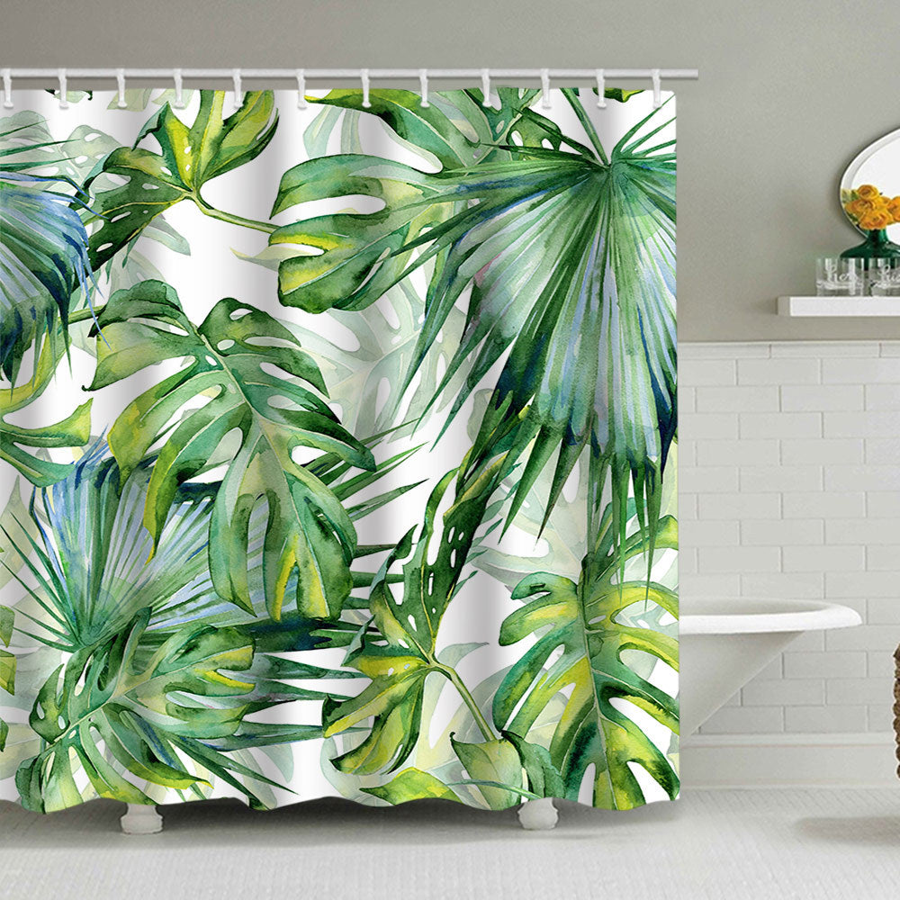 Tropical Leaf Print Shower Curtain Kalsten