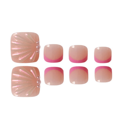Artistic 3D Press-On Toe Nail Art with Pearl Accents Acalora