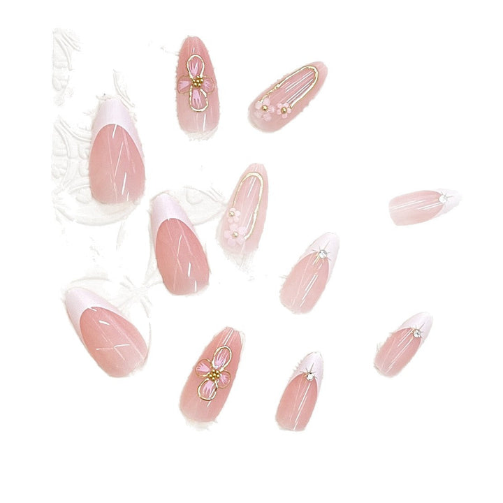 Elegant Press-On Nail Art Set with Floral Accents Kalsten