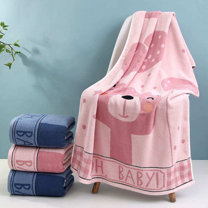 Cozy Terry Bath Blanket with Cute Bear Design Kalsten