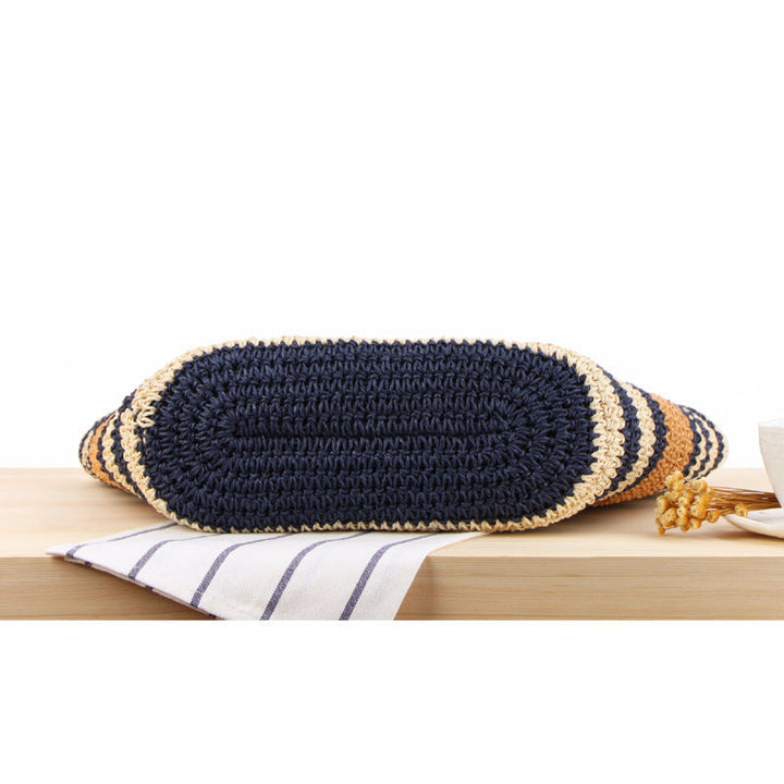 Braided tote bag with modern stripes and leather handles Kalsten