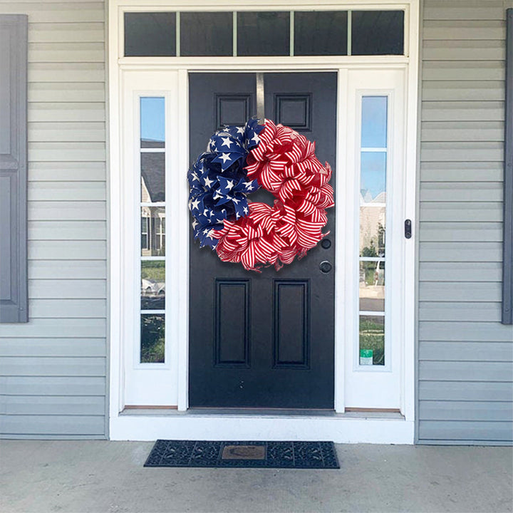 Unisex nan Americana star and stripe mesh front door wreath with full-bodied deco ribbon and over the door hanger Kalsten