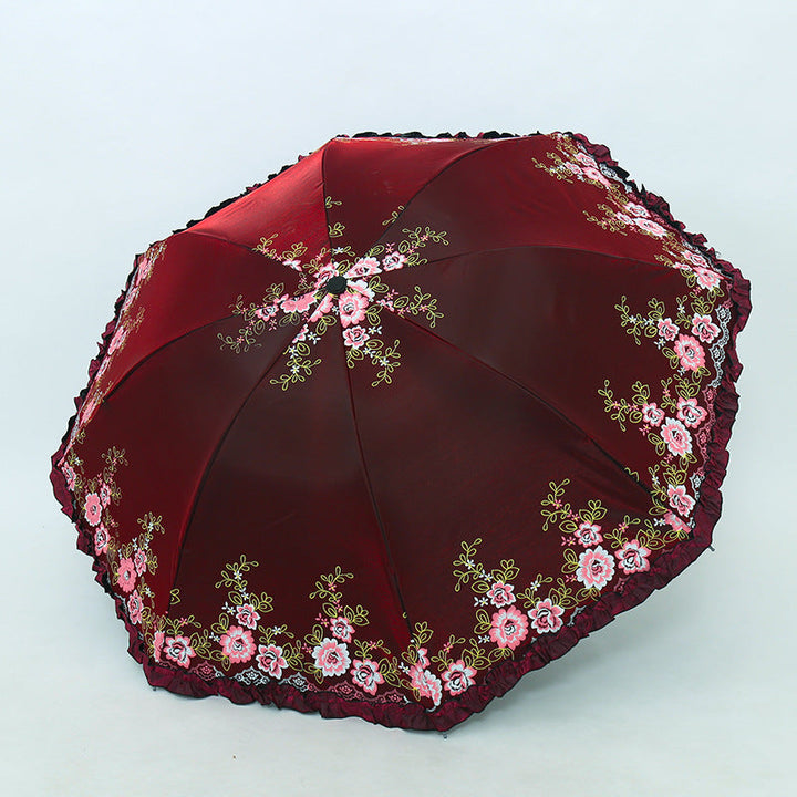 Women's Umbrella with Cheerful Floral Print and Wavy Edge Kalsten