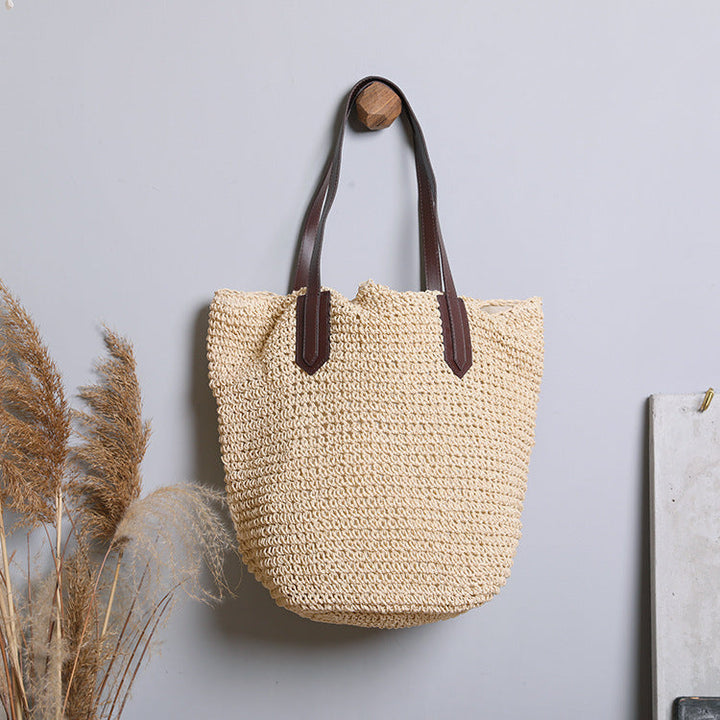 Generous wicker tote bag with leather handles Kalsten