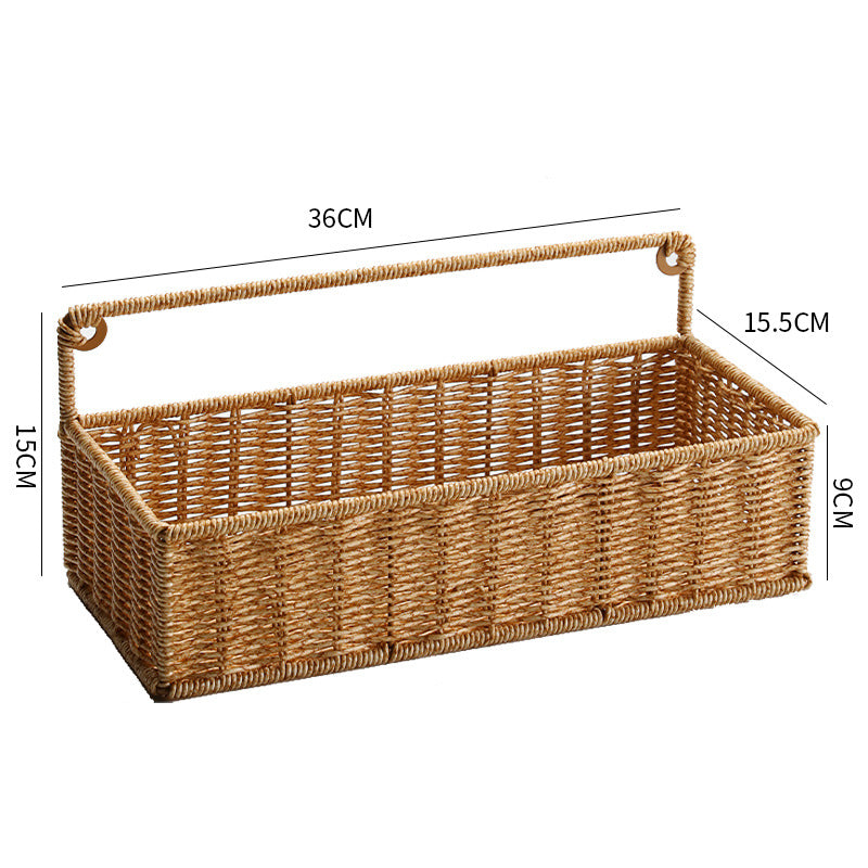 Double-Tier Woven Storage Basket with Handle Kalsten