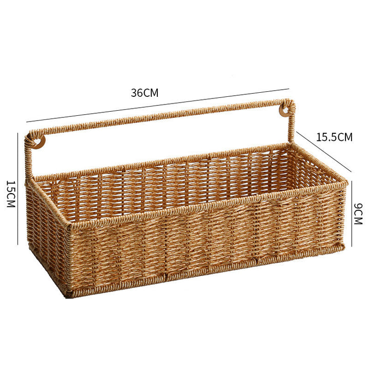 Double-Tier Woven Storage Basket with Handle Kalsten