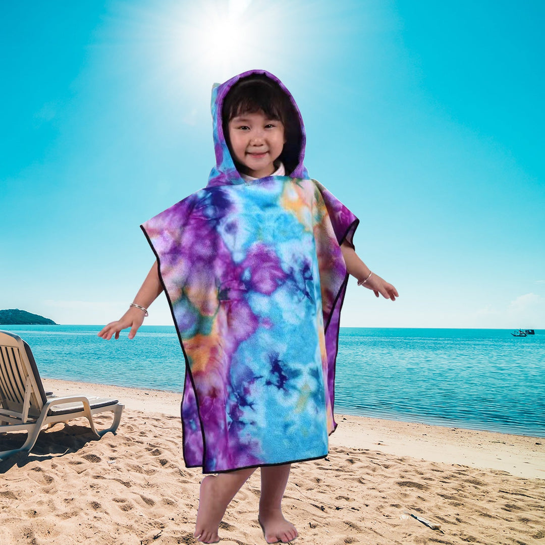 Women's Fleece Poncho with Hood and Colorful Tie-Dye Design Kalsten