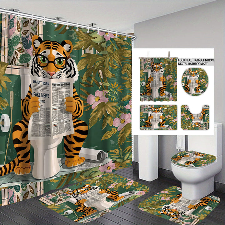 Artistic High-Definition Leopard and Rose-Themed Bathroom Décor Set Kalsten