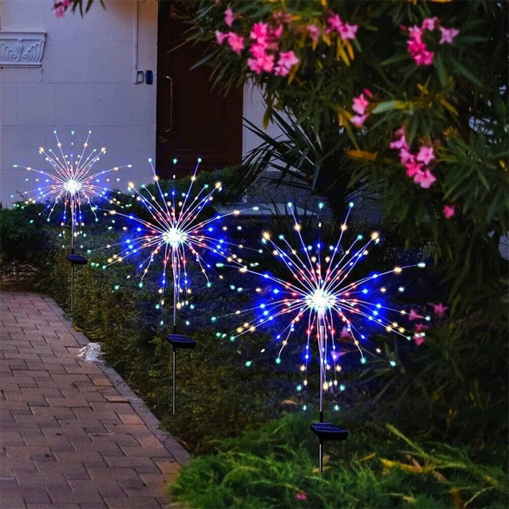 Solar-Powered LED Firework Garden Stake Lights With Sparkle Burst Design Kalsten