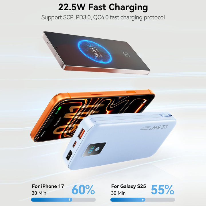 Power bank with digital LCD display and integrated charger Kalsten
