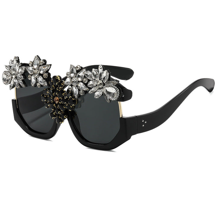 Women Glamorous Sunglasses with Sparkling Crystal Flowers Kalsten