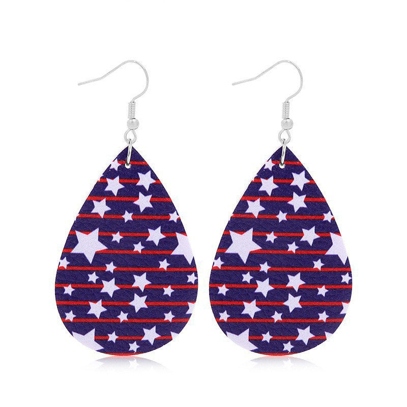 Women heart-shaped drop earrings with patriotic flag print and nickel-free hooks Kalsten