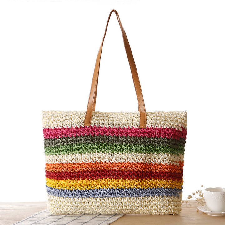 Handwoven raffia tote bag with colorful stripes Kalsten