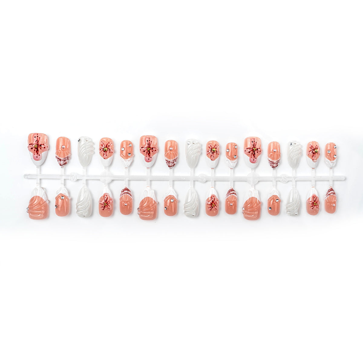 Artificial nails with handcrafted flower and glitter elements Acalora