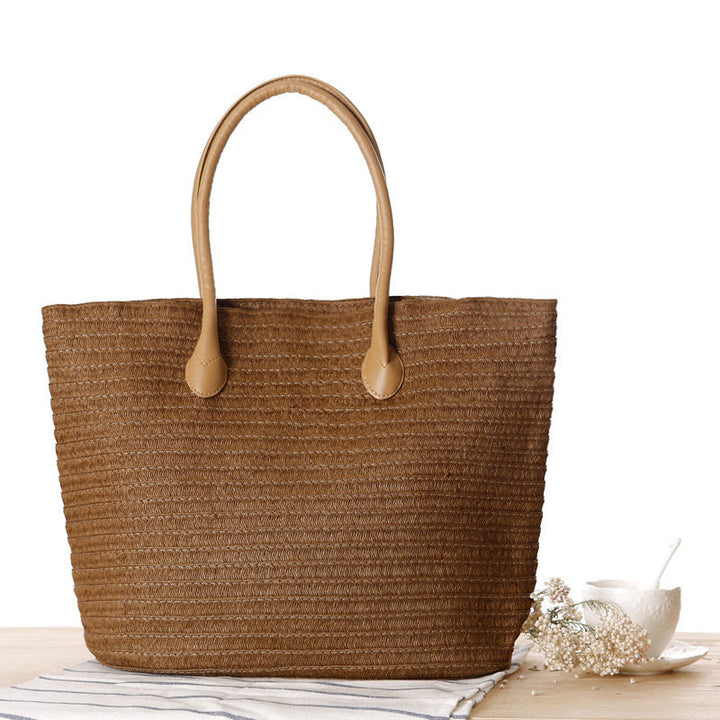 Spacious straw tote bag with elegant leather straps Kalsten