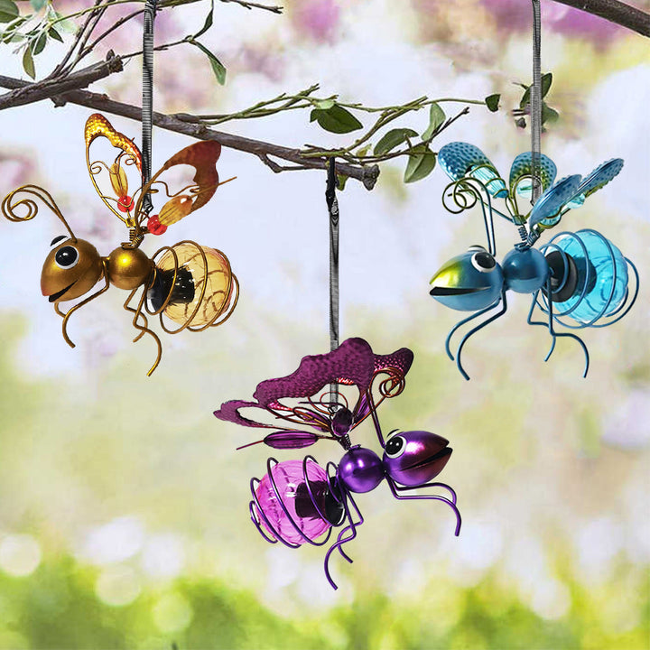 Whimsical Hanging Glass Bee Solar Garden Lantern Ornament Kalsten