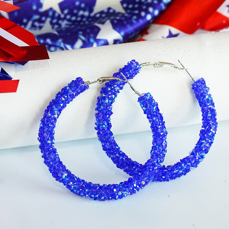 Women's large hoop earrings with rhinestone embellishment and rhodium-plated setting Kalsten