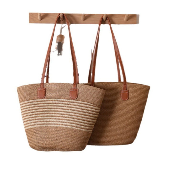 Elegant Bast Shoulder Bag with Striped Design Kalsten