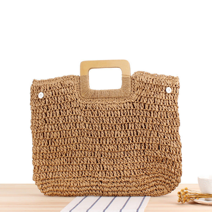 Macrame Tote Bag with Elegant Wooden Handle Kalsten