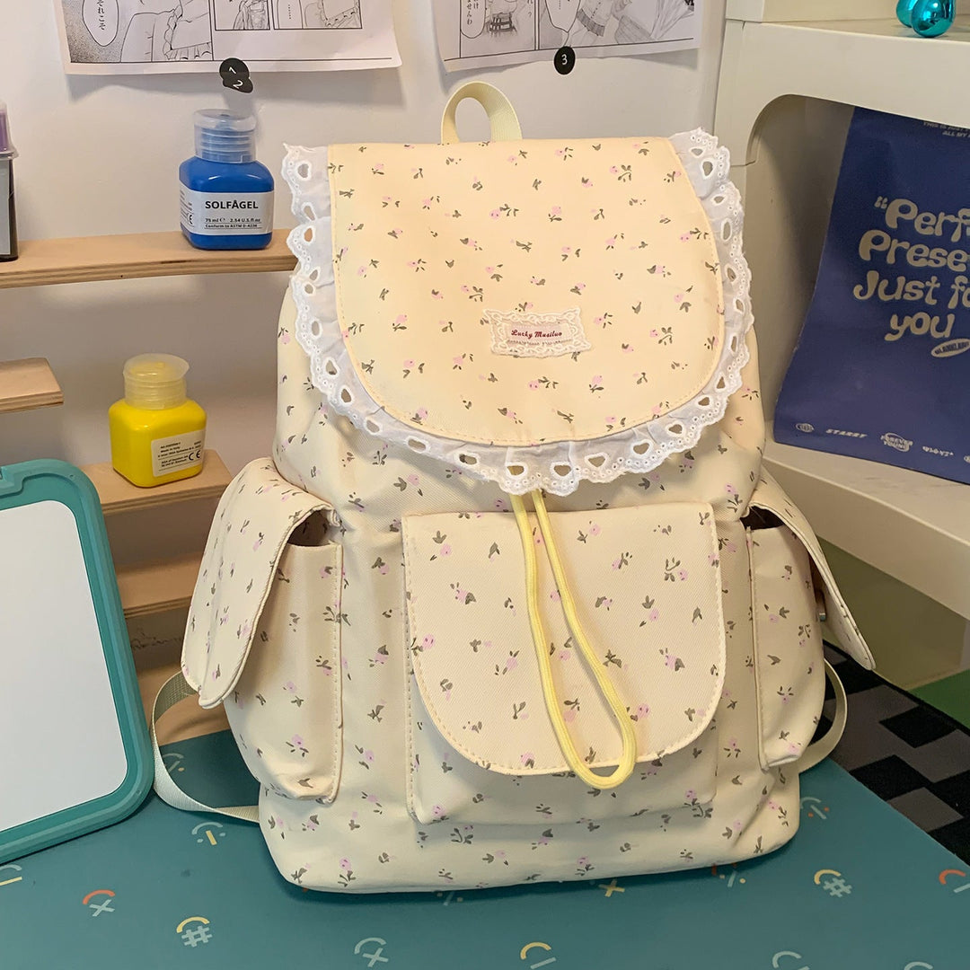 Floral Print Ruffled School Backpack