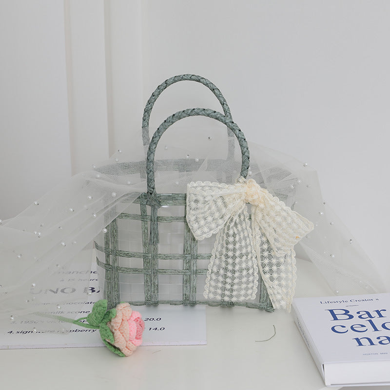 Handcrafted basket bag with elegant bow applique Kalsten
