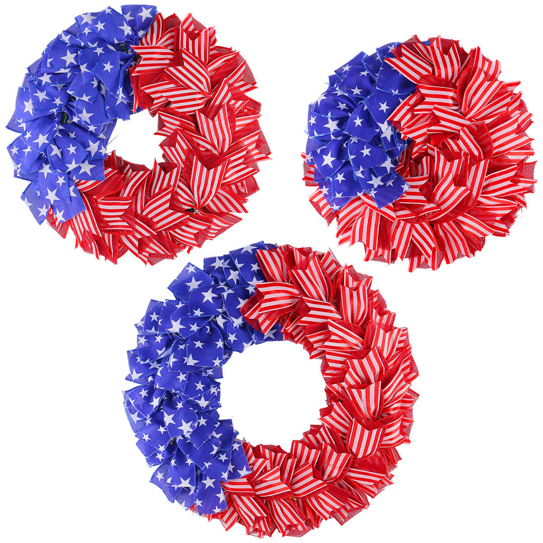 Unisex nan Americana star and stripe mesh front door wreath with full-bodied deco ribbon and over the door hanger Kalsten