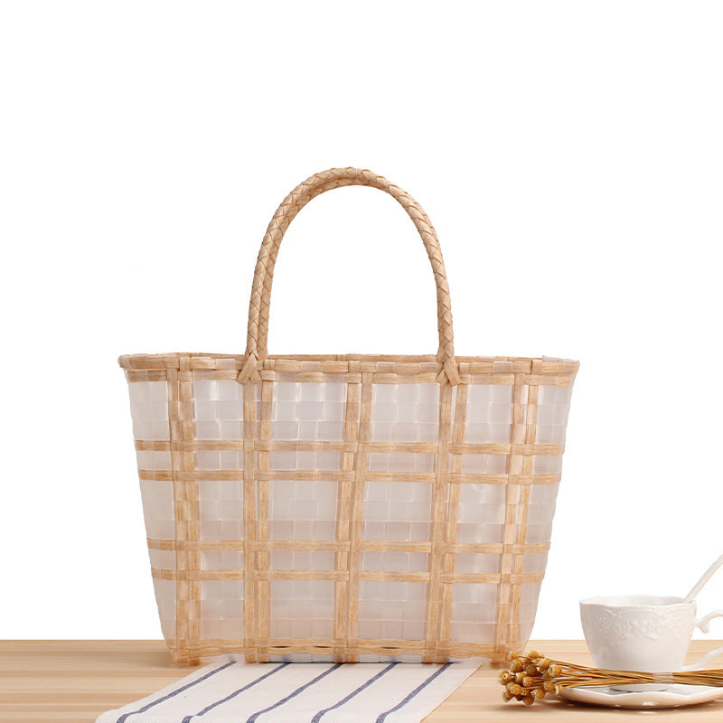 Modern basket bag with refined stripes Kalsten