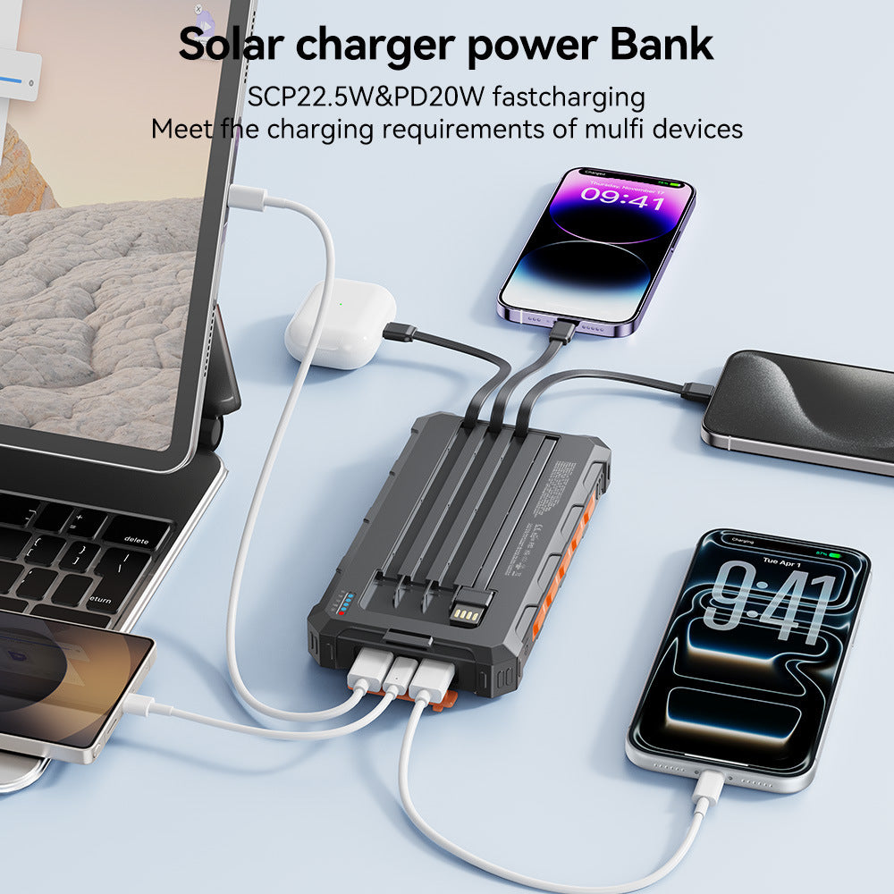 Solar Power Bank with Integrated Charging Cables and Robust Housing Kalsten