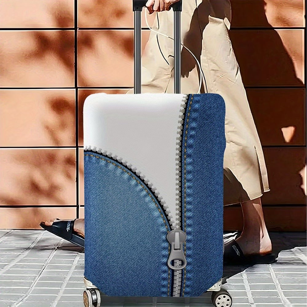 Unisex non-elastic luggage cover in zipper look with jeans structure and robust stretch fit for trolley Kalsten