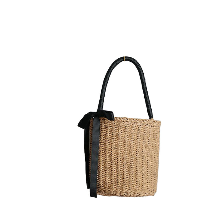 Handwoven basket bag with decorative fabric ribbon Kalsten
