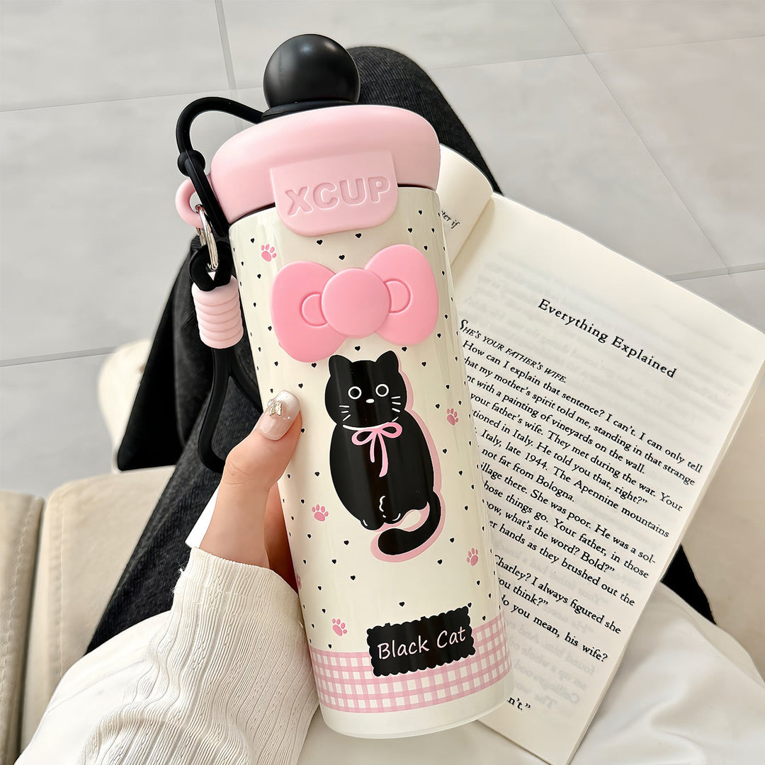Women's water bottle with cute bunny design and integrated carabiner Kalsten